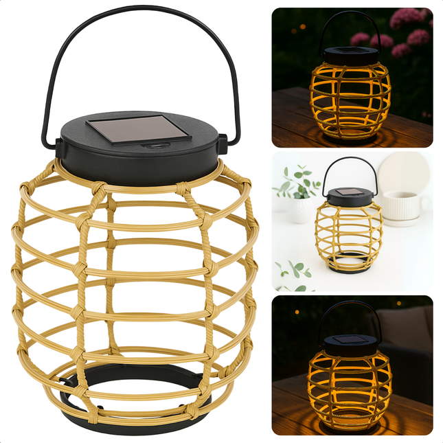 Cheqo® Luxe Tafellamp - Tafel Lamp - Solar Lamp - Solar Lantaarn - Rotan-look - Tuinverlichting