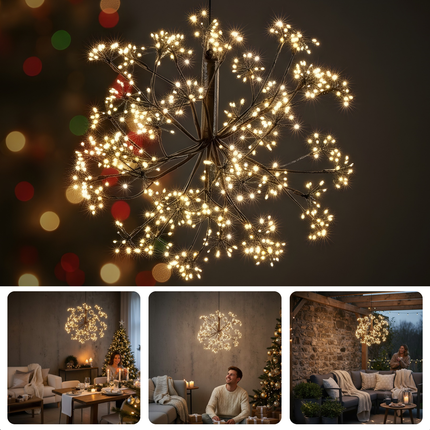 Cheqo® Lichtbol Warm Wit - Kerstverlichting Buiten - Ø 40 cm - Met Timer - Spatwaterdicht - Tuinverlichting - Micro LED-Lampjes - Zwart Snoer - IP44 Stekker - Voor Binnen En Buiten - Hangend Licht - Kerstversiering - Decoratieve Lamp - 576 LED's