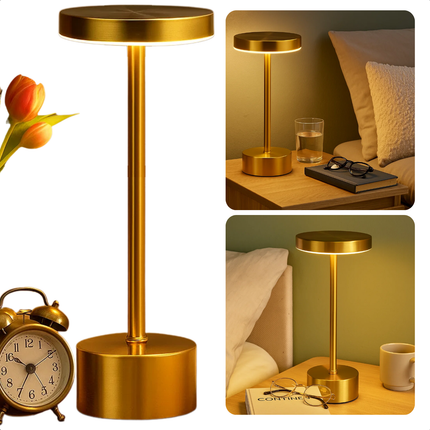 Cheqo® Gouden Tafellamp Oplaadbaar - Draadloos En Dimbaar - Touch Lamp - Nachtlamp Slaapkamer - Usb Oplaadbaar - Dimbare Tafellamp - Moderne Touch Lamp - LED Tafellamp - Tafellamp Zonder Snoer - Goud Tafellamp