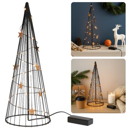 Cheqo® LED Kerstdecoratie - Kegelvormige Kerstverlichting - Warm Witte Led's - Geschikt voor Binnen en Buiten - Moderne Kerstverlichting op Batterijen - Kerstboom LED - Kerstfiguur - Energiezuinige Kerstverlichting