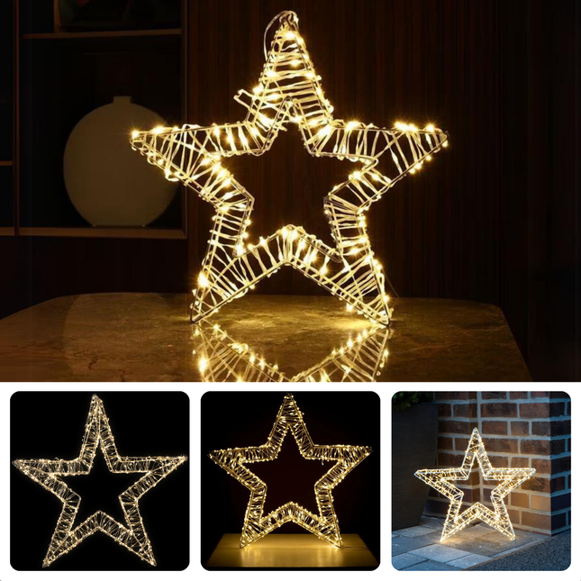 Cheqo® Verlichte LED Kerstster - Kerstfiguur - Kerstdecoratie - Kerst Ster - 960 LED - Timer - 38 cm - Warm Wit - Voor Binnen en Buiten