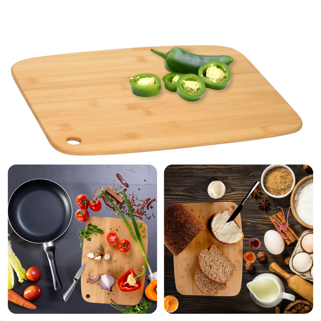 Cheqo® Bamboe Snijplank - Serveerplank - Groot Keukenplano voor Vlees en Groenten - Duurzaam Hout
