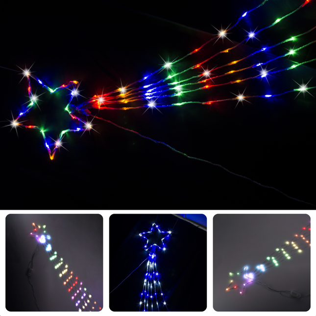 Cheqo® Verlichte Kerstster - Kerst Ster - Lichtgevende Ster - Kerstverlichting - Kerstboomverlichting - Lichtsnoer - Kerstlampjes - Kerstlichtjes - 165 cm RGB LED - Voor Binnen en Buiten - Met Afstandsbediening