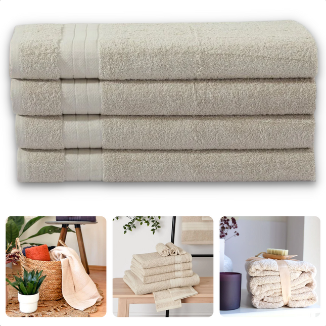 Cheqo® Handdoeken Set - Set van 4 Stuks - Beige - 50 x 100 cm - 100% Katoen - 500 gr/m2 - Handdoek - Hotel Kwaliteit - Handdoek Badkamer - Zware Kwaliteit - Luxe Uitvoering - Extra Zacht & Stevig - Handdoekenset - Badhanddoeken Handdoeken