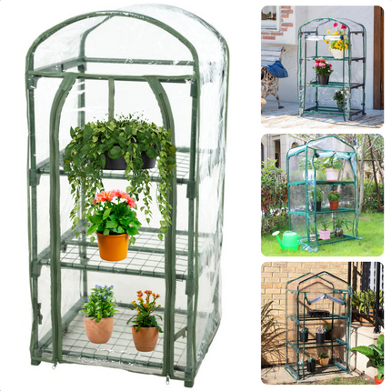 Cheqo® Transparante Tuinkas - Kweekkas - Broeikas met 3 Verdiepingen - Roldeur - 50x45x105 cm - Plantenkas voor Buiten