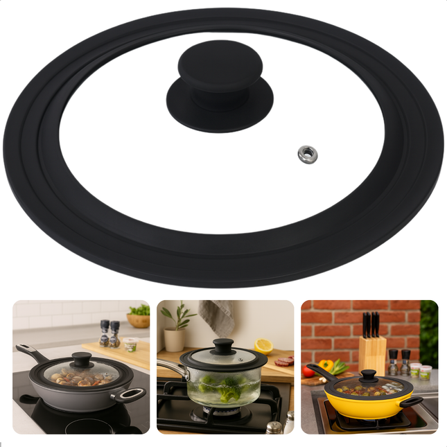 Cheqo® Glazen Deksel Ø 16/18/20 cm – Universele Glazen Pannendeksel met Siliconen Rand – Hittebestendig Verhard Glas – Stoomgaatje – Anti Spatdeksel – Transparant – Vaatwasmachinebestendig – Voor Pannen, Wokpan & Koekenpannen