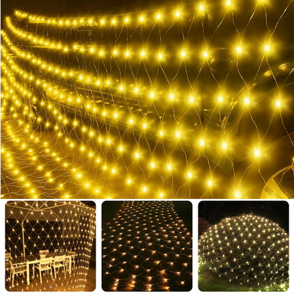 Cheqo® Netverlichting LED - Lichtgordijn - Lichtnet voor Buiten - Kerstverlichting - Kerstlampjes - Warm Wit 320 Lampjes - 300x150 cm - Buitenverlichting IP44