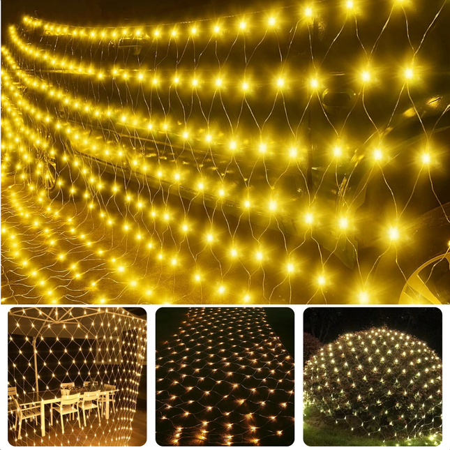 Cheqo® Netverlichting LED - Lichtgordijn - Lichtnet voor Buiten - Kerstverlichting - Kerstlampjes - Warm Wit 320 Lampjes - 300x150 cm - Buitenverlichting IP44