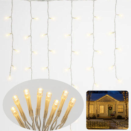 Cheqo® Ijspegel Verlichting - Kerstverlichting Buiten - Ijspegelverlichting Warm Wit - 360 LED - Transparant Snoer - 12 Meter - Lichtgordijn - Geschikt voor Binnen en Buiten - IP44 Adapter - Energiezuinig