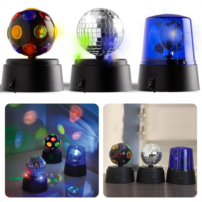 Cheqo® Kinder Discolampenset - Roterende LED Discolampen - Batterij Aangedreven - Voor Kinderen - Set van 3 - LED Discobal - Discolamp Kinderen - Feestverlichting - Voor Alle Leeftijden discolampen
