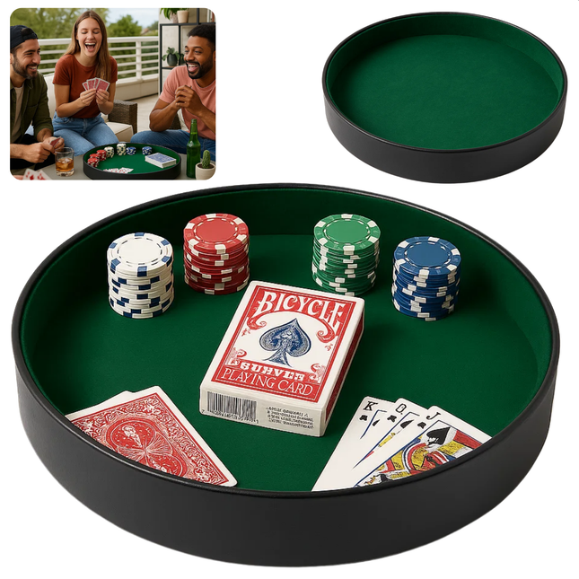 Cheqo® Pokerpiste Bekleed - Pokertafel - Poker Piste - Pokerbak - Pokeren Groen Flanel - Zwart Kunstleder - Geschikt Voor Poker