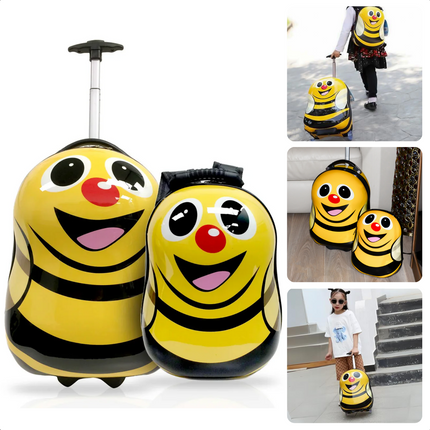 Cheqo® Kinderkoffer en Rugzak Set - Koffer voor Kinderen - Reiskoffer - Trolley met Bijpassende Reiskoffer - Handbagage Vriendelijk - Bij