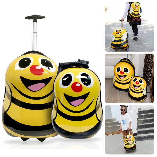 Cheqo® Kinderkoffer en Rugzak Set - Koffer voor Kinderen - Reiskoffer - Trolley met Bijpassende Reiskoffer - Handbagage Vriendelijk - Bij