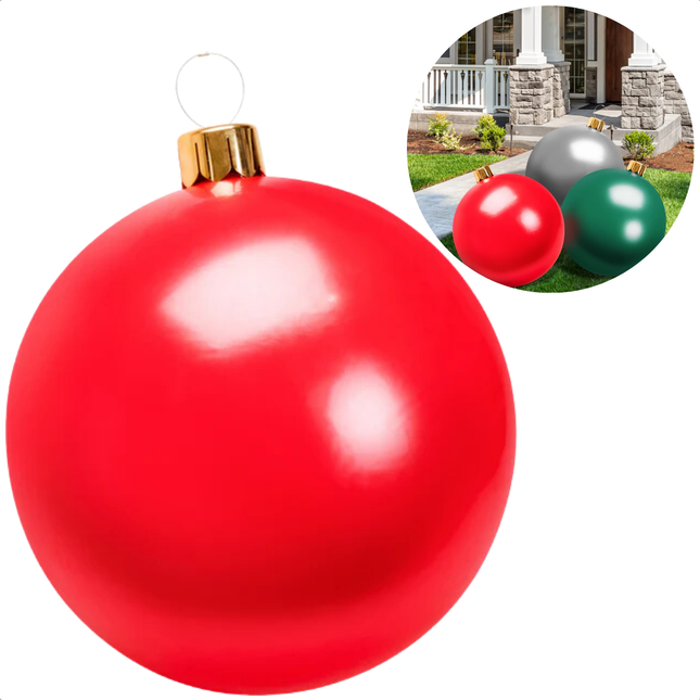 Cheqo® Opblaasbare XL Kerstbal 65 cm - Grote Kerstbal - Kerstversiering voor Tuin - Rood