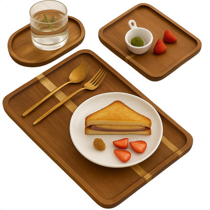 Cheqo® Houten Dienbladen Set - Dienblad Set - Serveerplateau - Borrelplank Set - Kaasplank - Duurzaam & Trendy - 3 Stuks - Hout