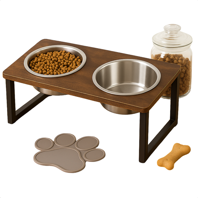 Cheqo® Verhoogde Hondenvoerbak - Voerbakken - Dinerset Hond - Dubbele Voerbak met Standaard - Drinkbak Hond - Waterbak - RVS - Anti-slip Standaard