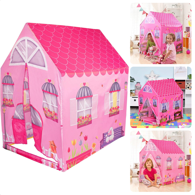 Cheqo® Speeltent Roze Huis - Kindertent - Kinderspeeltent - 72x95x102 cm - Indoor Speelplezier - Opvouwbaar en Duurzaam