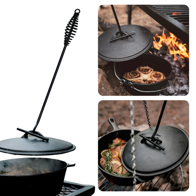 Cheqo® Gietijzeren Deksel Lifter - Veilig Deksel Optillen - 35 cm - Outdoor Kookgerei