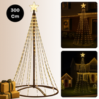 Cheqo® Kerstboom Vlaggenmast - 300 cm Hoogte - 550 LED - Warm Wit Licht - Zwart Frame - Afstandsbediening - Binnen En Buiten - Vlaggenmast Verlichting - Metaal Frame - Kunststof Basis - IP44 Adapter - Ster Met LED - Kerstlampjes Buiten
