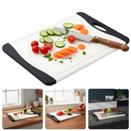 Cheqo® Grote Snijplank Zwart/Wit - XXL Snijplank - Antislip Randen - Met Handgreep - Snij Plank - Hygiënisch Ontwerp - Geschikt Voor Dagelijks Gebruik - Stevige Snijplank
