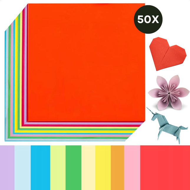 Cheqo® Vouwkarton - Vouwblaadjes - Knutselpapier - Knutsel Papier - 110 Grams - Origami Papier Kinderen - 20x20 cm - Kleurrijk Knutselpapier - 50 Stuks