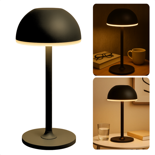 Cheqo® Dimbare Tafellamp - Usb Oplaadbaar - Zwart Metaal - 3 Kleur Modes - LED Warm Wit - Tafellamp Met Batterij - Tafel Lamp - Nachtlamp - Draagbare Lamp - Verstelbare Helderheid - Energiezuinige LED - Tafellamp Voor Bureau