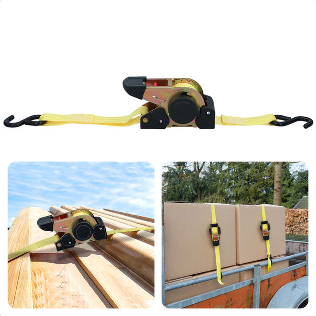 Cheqo® Nylon Spanband - 4 Meter - 500KG Draagkracht - Sjorbanden - Bindriemen - Met Ratel - Elastische Banden - Multifunctioneel - Hoge Kwaliteit - Extra Sterk - Metalen Haak - Stevige Gesp - Eenvoudig Opbergen - Verhuishulp - Nylon - Dikte 38mm Spanbanden