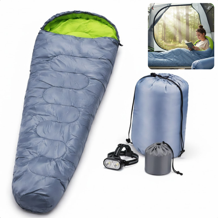 Cheqo® Mummy Slaapzak - Zomerslaapzak - Slaapzak Volwassenen - Slaapzak 1 Persoons - Camping Slaapzak - Outdoor Slaapzak - Festival Slaapzak - Lichtgewicht Slaapzak - Slaapzak Met Capuchon - Geel Grijze Slaapzak
