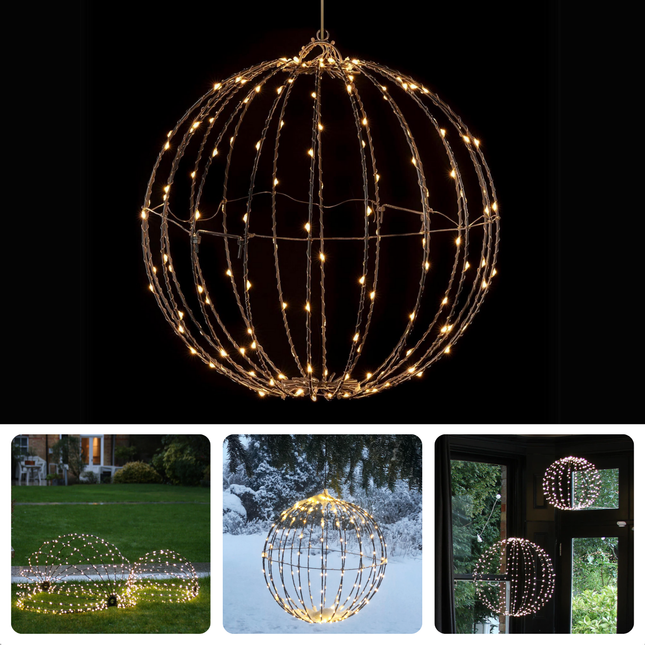 Cheqo® LED Kerstverlichting - Grote LED Lichtbol 60 cm - Lichtbal - Kerstdecoratie - Metalen Decoratie met Timer - Extra Warm Wit