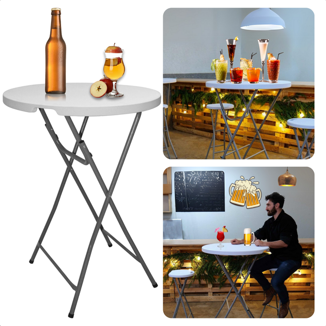 Cheqo® Opvouwbare Bartafel - Statafel - Partytafel - Cocktailtafel - 80 cm - Voor Binnen en Buiten - Wit