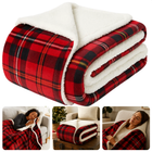 Cheqo® Kerstdeken - 200x150 CM - Plaid Rood Geruit - Flanel Sherpa Fleece - Zachte Warmteplaid - Schotse Ruit - Sfeervolle Woondecoratie - Polyester - Flanel met Print - Sherpa Achterzijde - 1200 Gram - Plaid - Woonaccessoire - Winterdeken