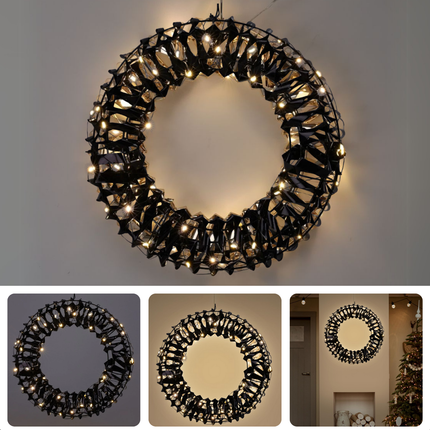 Cheqo® Verlichte Kerstkrans - 50 LED - Deurkrans met LED - Kerstkrans met Kerstlampjes - Ø30 cm - Warm Wit LED - Binnen & Buiten