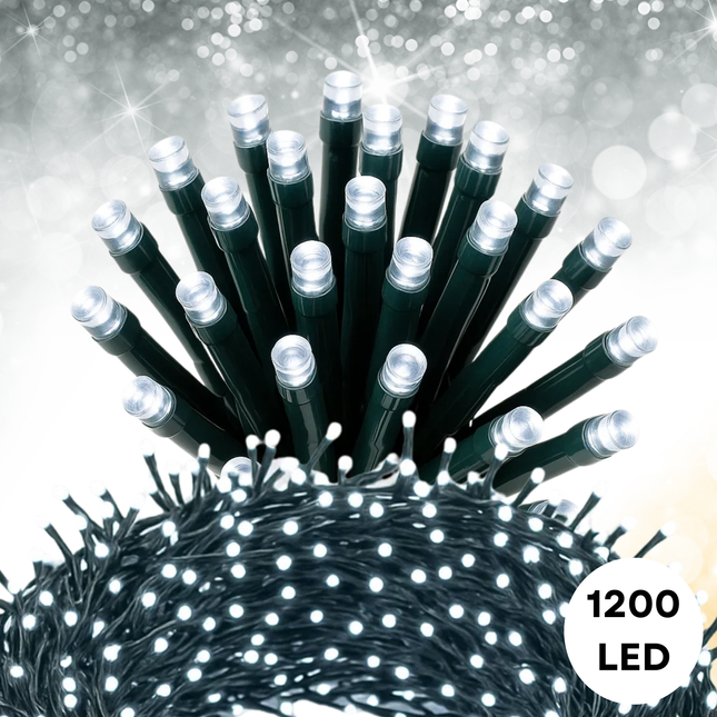 Cheqo® Microcluster Kerstverlichting - Kerstlampjes - Kerstboomverlichting - 1200 LED Lampjes - 24 Meter Lengte - Wit Koelwit - Binnen en Buiten - 8 Lichtfuncties - Geheugenfunctie - Timer 8 Uur - IP44 Adapter