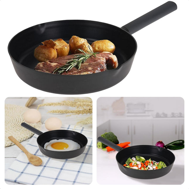 Cheqo® Luxe Koekenpan - 24cm - Anti-Aanbaklaag - Siliconen Handgreep - Geschikt voor Alle Warmtebronnen - incl. Inductie - Vaatwasmachinebestendig - Bakpan - Braadpan - Aluminium - Schenktuit - PFOA Vrij - Koekenpannen