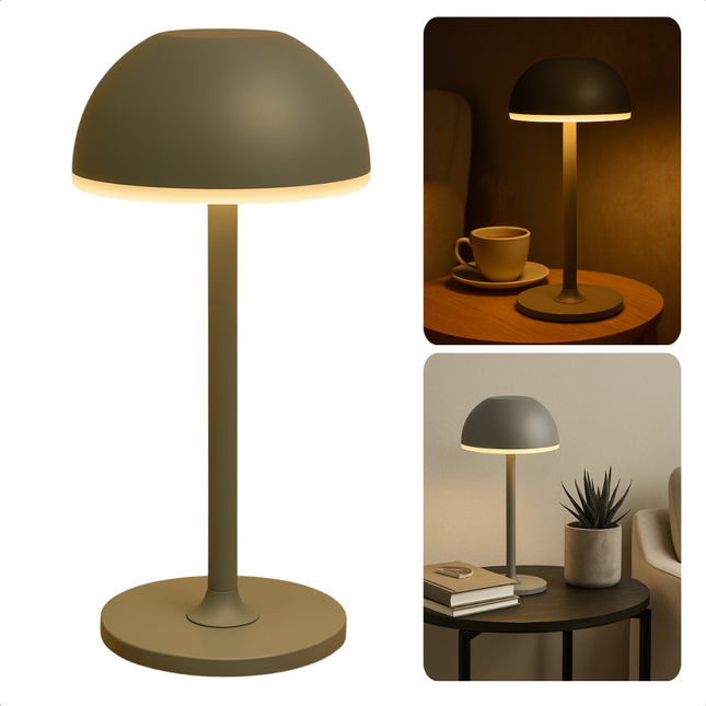 Cheqo® Luxe Metalen Tafellamp - Usb-C Oplaadbaar - Grijze Lamp - Dimbare LED - 3 Kleur Modes - LED Warm Wit - Oplaadbare Batterij - Tafel Lamp - Nachtlamp