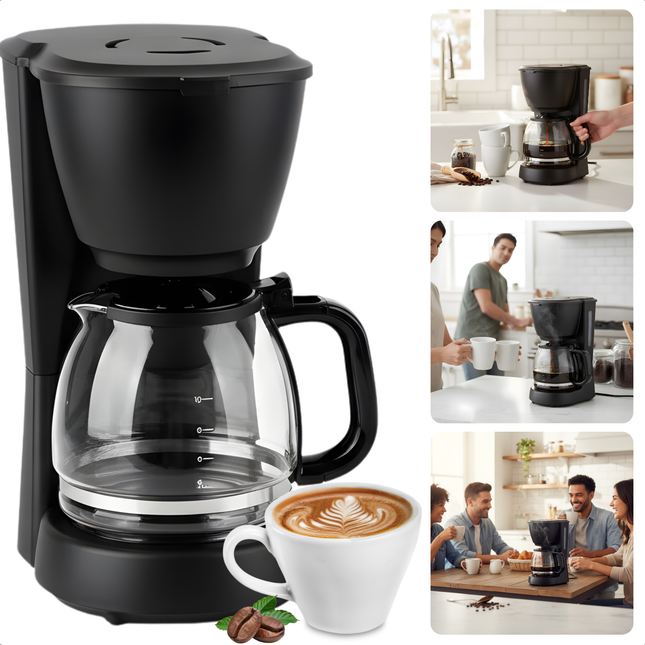 Cheqo® Koffiezetapparaat met Glazen Kan - Uitneembaar Filter - Anti-Drup Functie - Koffiezet Apparaat - Filterkoffie Machine - Warmhoudplaatje - Koffiemachine - Zwart Koffiezetapparaat - Betrouwbare Koffiemachine