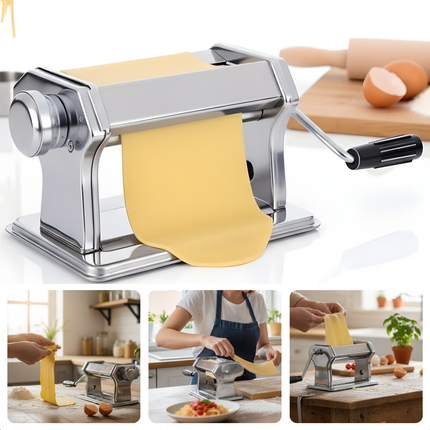 Cheqo® Pasta Machine - Pastamaker - Verse Pasta Maken - Roestvrijstaal - Handmatige Bediening - Tafelklem - Spaghetti Maken - Fettuccine Snijden - Lasagne Vellen - Ravioli Maken - 9 Standen - Pastadikte Instellen - Pastamachine