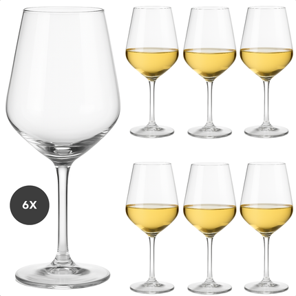 Cheqo® Witte Wijnglazen Set - Wijnglas Set - 37cl - Kristalglas - Perfect voor Witte Wijn - 6 Stuks