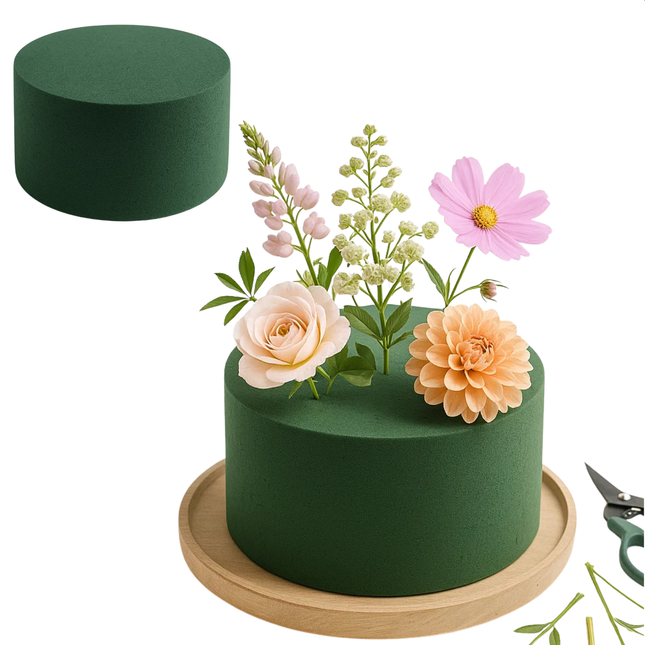 Cheqo® Rond Steekschuim - Groen Steekschuim - Nat Steekschuim - Steekschuim Voor Bloemen - Bloemstukje Maken - Kerststukje Maken - Paasstukje Maken - Bloemisten Spullen - Steekschuim Voor Echte Bloemen