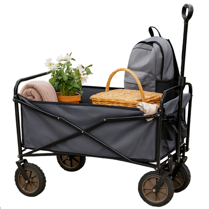 Cheqo® Opvouwbare Bolderkar – Trolley met Trekstang & Harde Wielen – 70 Kilo Draagvermogen – Inklapbaar Ontwerp – Transportwagen voor Dagje Uit – Compacte Opslag – Geschikt voor Strand – Stevige Constructie – Niet voor Huisdieren of Mensen