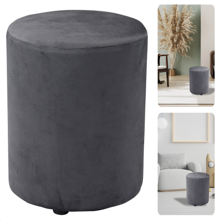 Cheqo® Poef Fluweel Grijs - Poefje - Bijzettafel - Voetenbankje - Stijlvolle Zitmeubel - Compact Design - Modern Interieur