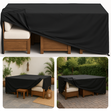 Cheqo® Loungeset Beschermhoes XL - Afdekhoes - Loungeset Hoes - Tuinmeubelhoes - Waterdicht & UV-bestendig - Polyester Zwart