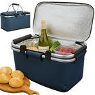 Cheqo® Picknickmand Blauw - Opvouwbare Koelmand - Aluminium Frame - Oxford Cloth - Met Rits - Lichtgewicht Koelmand - 40 x 23 x 20 cm - Picknick Accessoire - Draagbare Koelmand