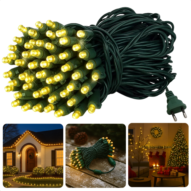 Cheqo® Kerstverlichting - Kerstlampjes - Kerstboomverlichting voor Buiten - Kerstboomverlichting Binnen - 120 LED Lampjes - Warm Wit Licht - LED Lichtsnoer - IP44 Waterdicht - 9 Meter Lengte - Groene Kabel - Energiezuinig