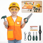 Cheqo® Bouwvakker Verkleedset - Bouwvakker Verkleedkostuum Kind - Bouwvakker Kostuum Kind - Bouwvakker Verkleedkleding - Bouwvakker Outfit Kind - Bouwvakker Verkleedset Helm Gereedschap
