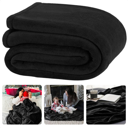 Cheqo® Fleece Deken - Groot Formaat - Wasbaar - Donkergrijs - Warmtedeken - Bovendeken - 125 x 150 cm - Polyester Fleece - Winterdeken - Warme Deken Voor Woonkamer - Fleece Plaid - Extra Comfortabel Plaids