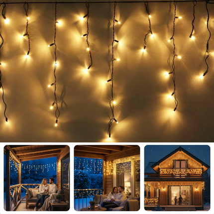 Cheqo® Ijspegel Verlichting - Ijspegelverlichting Buiten - 12 Meter - 360 LED - Warm Wit - Timer Functie - Lichtfuncties - Lichtnet - Kerstlampjes Met Geheugen - IP44 - Buiten Kerstverlichting - Verlichte Lengte