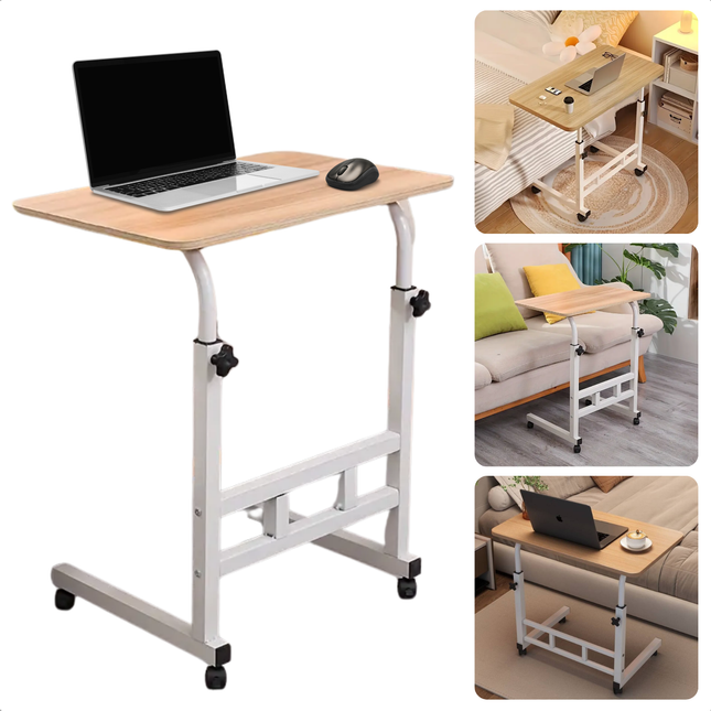 Cheqo® Cheqo® Verrijdbare Laptoptafel - Verrijdbaar Bureau - Computertafel - Laptop Standaard - Verstelbare Bedtafel - Banktafel - Bijzettafel - Laptop Tafel - Praktich