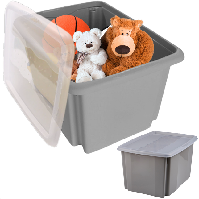 Cheqo® Opbergbox 45L - Opslagbox - Opbergdoos - Grijs - Met Deksel - Kunststof - Ideaal voor Kleding en Decoratie