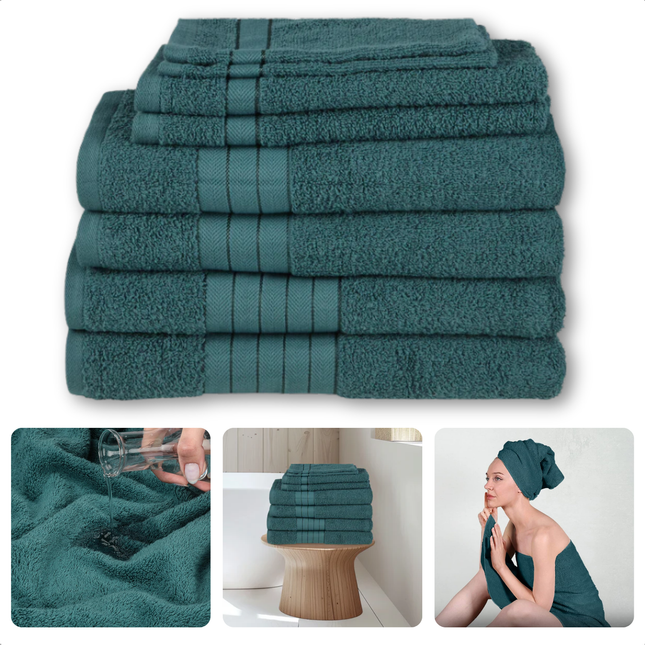 Handdoeken Set - Set van 8 Stuks - Donkergroen - Verschillende Maten - 100% Katoen - 500 gr/m2 - Handdoek - Hotel Kwaliteit - Handdoek Badkamer - Zware Kwaliteit - Luxe Uitvoering - Extra Zacht & Stevig - Handdoekenset - Badhanddoeken